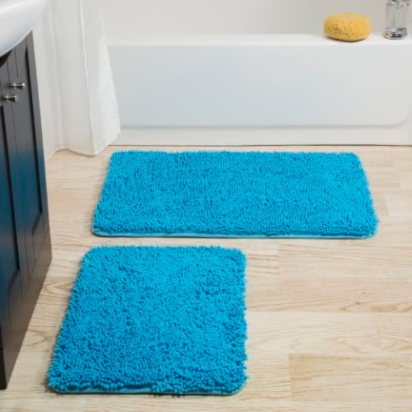 Hastings Home 2 Piece Memory Foam Shag Bath Mat - Blue, Hastings Home, Mfr#: 212121RZW